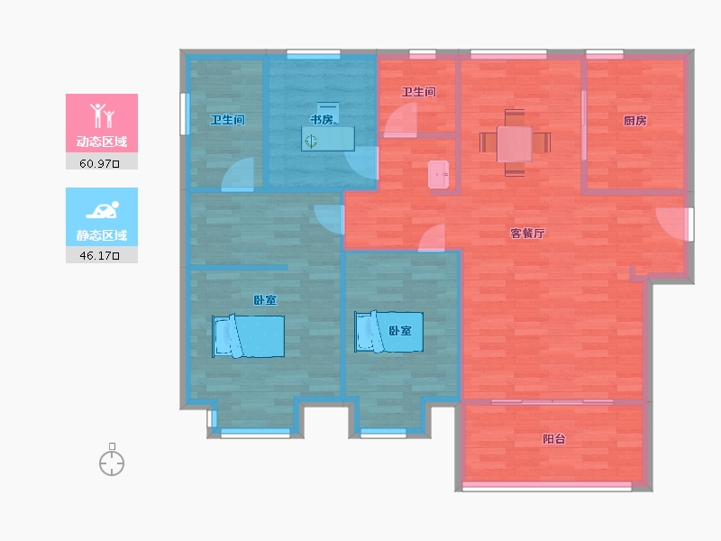 江苏省-南京市-德盈龙华国际广场B户型123m²-98.00-户型库-动静分区