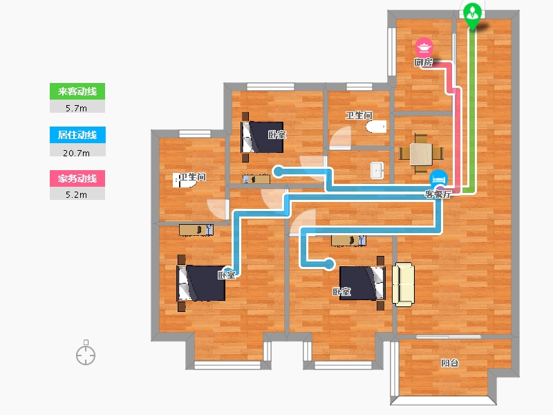 江苏省-南京市-雅居乐雅尊府6幢,1幢,2幢,A户型108m²-85.73-户型库-动静线