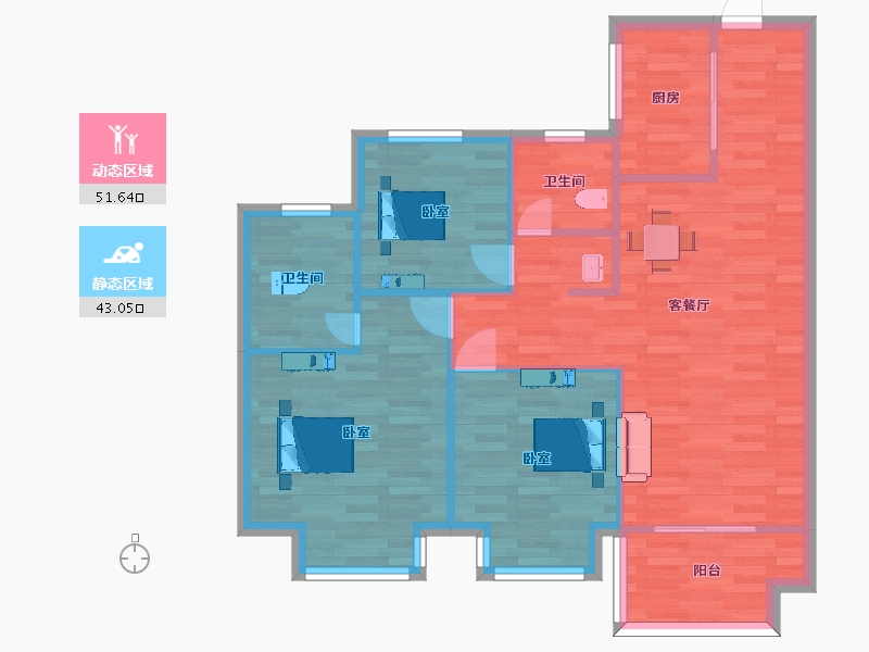 江苏省-南京市-雅居乐雅尊府6幢,1幢,2幢,A户型108m²-85.73-户型库-动静分区