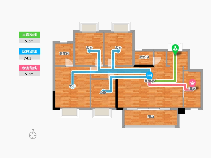 四川省-成都市-新城金樾府邸二期1，3号楼D户型137m²-105.96-户型库-动静线