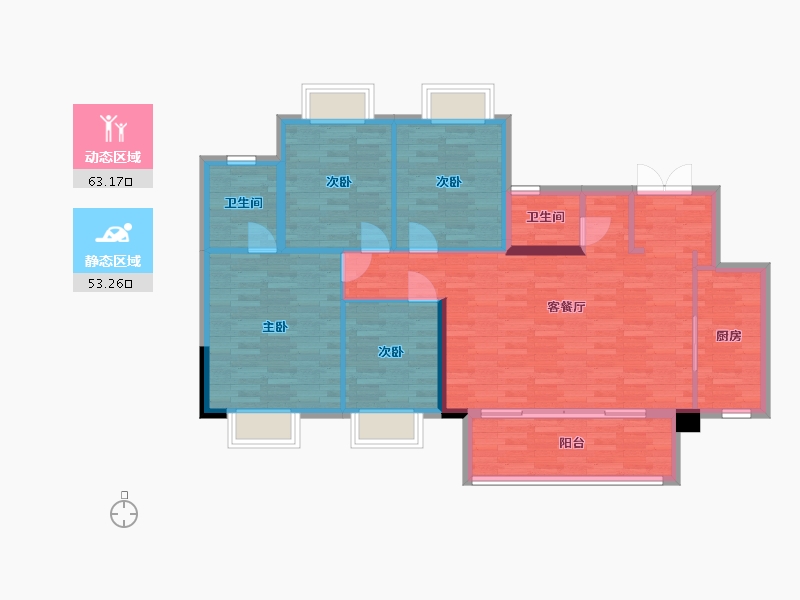 四川省-成都市-新城金樾府邸二期1，3号楼D户型137m²-105.96-户型库-动静分区