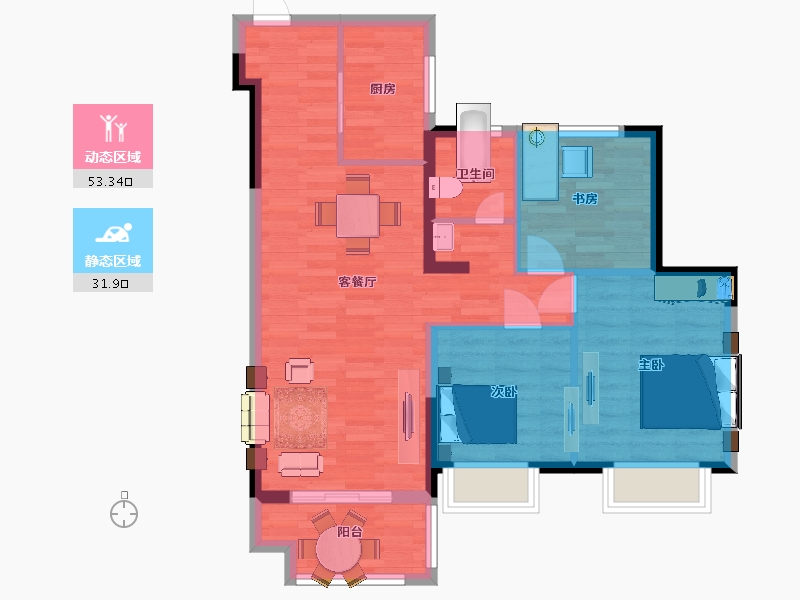 江苏省-南京市-悦江府9幢,2幢,3幢,8幢95m²-76.30-户型库-动静分区