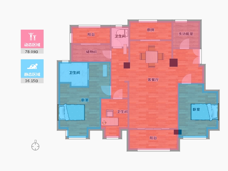 江苏省-南京市-印悦府印悦府11幢,12幢,10幢B1户型131m²-104.96-户型库-动静分区