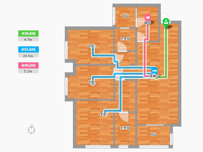 四川省-成都市-雅居乐锦城3，5，7，9号楼A1户型105m²-84.01-户型库-动静线