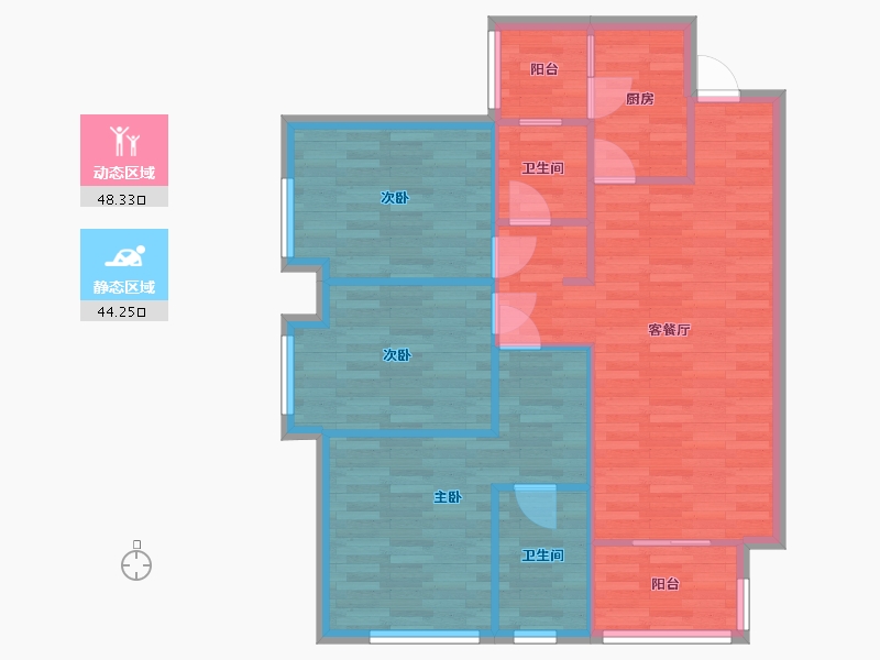 四川省-成都市-雅居乐锦城3，5，7，9号楼A1户型105m²-84.01-户型库-动静分区