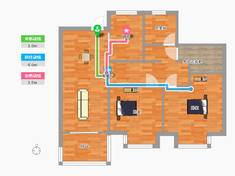 江苏省-南京市-风华府金地悦风华1幢,7幢,2幢B1户型89m²-70.99-户型库-动静线