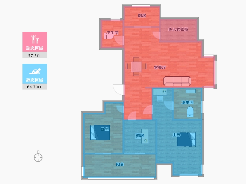 江苏省-南京市-银城颐居悦见山10幢,4幢,14幢D户型140m²-111.99-户型库-动静分区