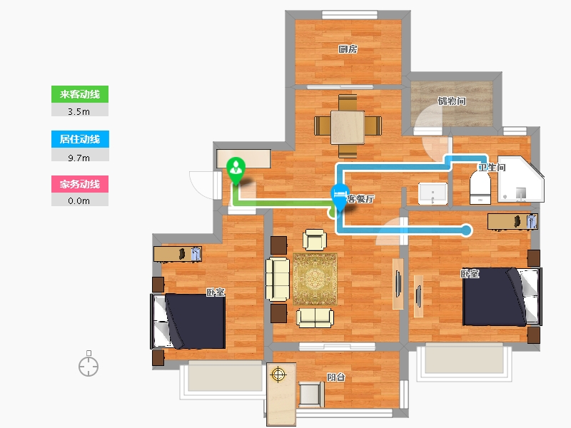 江苏省-南京市-银城颐居悦见山4幢A户型89m²-71.11-户型库-动静线