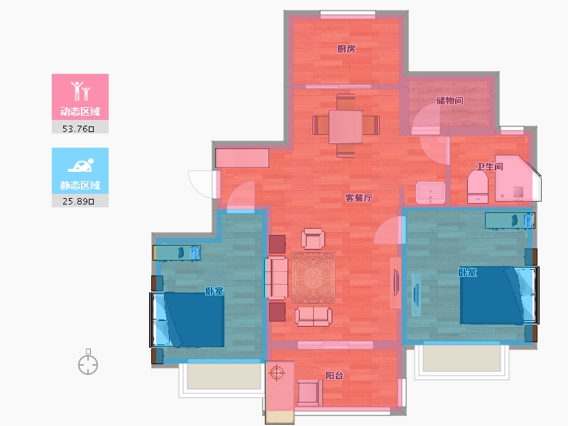 江苏省-南京市-银城颐居悦见山4幢A户型89m²-71.11-户型库-动静分区