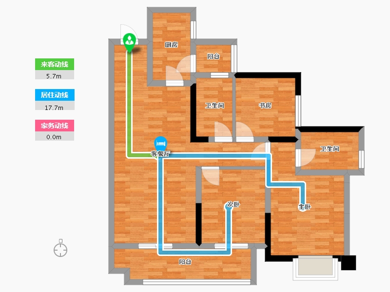 四川省-成都市-世茂璀璨里3号楼A户型105m²-84.01-户型库-动静线