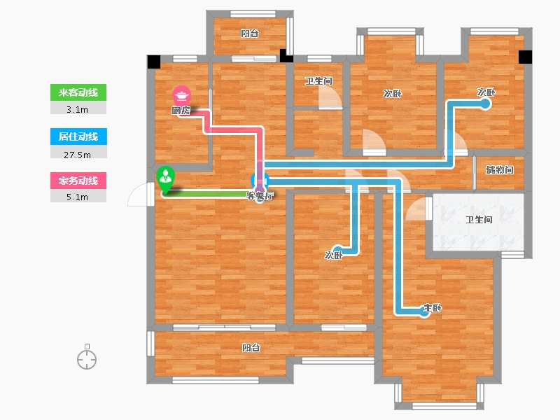 四川省-成都市-伊顿小镇A1户型140m²-115.84-户型库-动静线