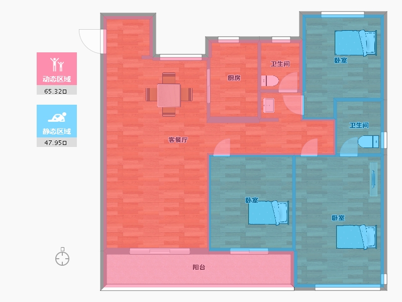 江苏省-南京市-江畔都会上城3幢,6幢，129㎡户型-103.00-户型库-动静分区