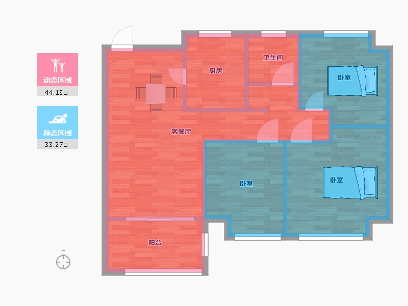 江苏省-南京市-弘阳尚上悦苑2幢C户型88m²-70.00-户型库-动静分区