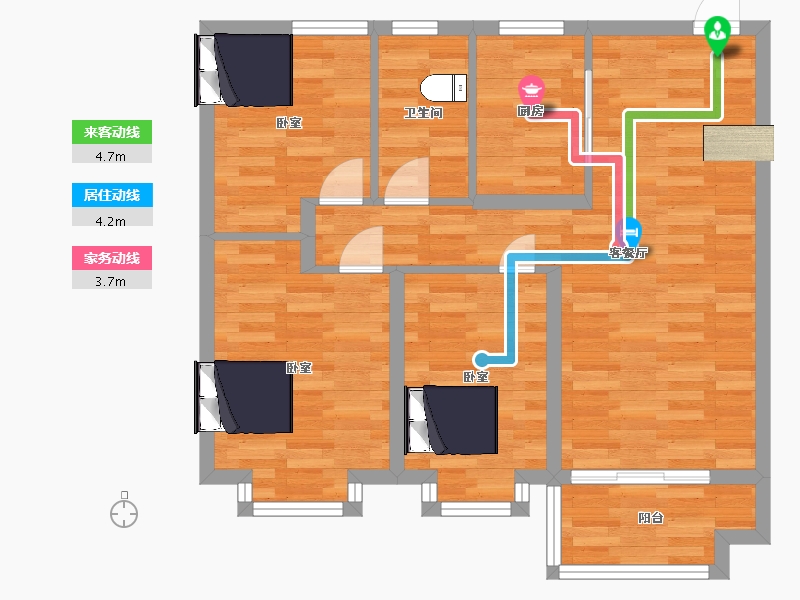 江苏省-南京市-水沐云筑3幢,A-1幢,A-4幢A户型89m²-71.00-户型库-动静线