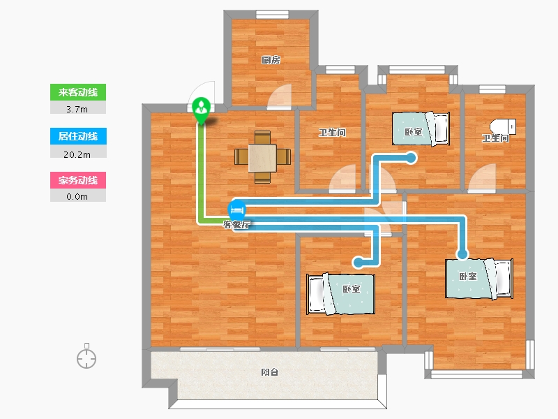 江苏省-南京市-水沐云筑3幢,A-4幢C户型115m²-91.99-户型库-动静线