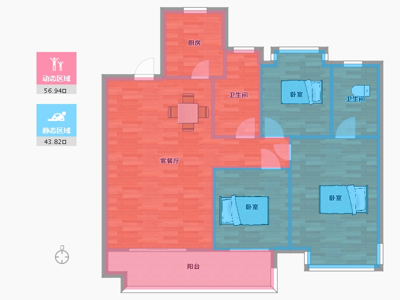 江苏省-南京市-水沐云筑3幢,A-4幢C户型115m²-91.99-户型库-动静分区