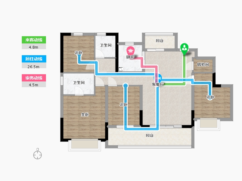 四川省-成都市-中梁云玺台C户型143m²-107.46-户型库-动静线