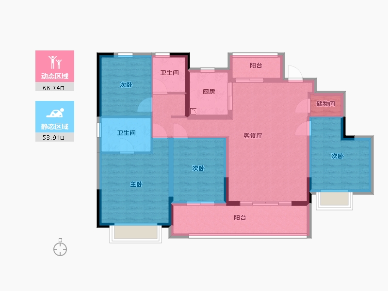 四川省-成都市-中梁云玺台C户型143m²-107.46-户型库-动静分区