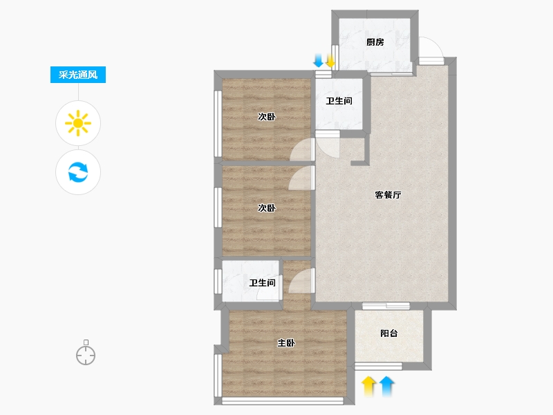 四川省-成都市-源滩国际社区C户型78m²-67.97-户型库-采光通风