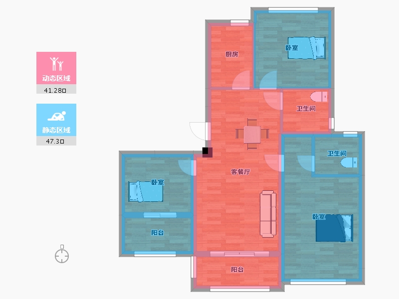 江苏省-南京市-润辰府3幢,10幢,11幢99m²-78.95-户型库-动静分区