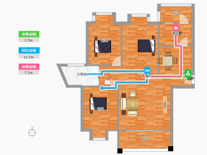 江苏省-南京市-北江锦城38幢120m²-95.97-户型库-动静线