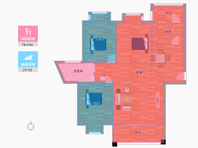 江苏省-南京市-北江锦城38幢120m²-95.97-户型库-动静分区