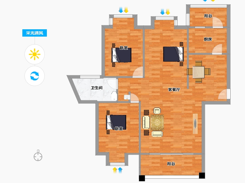 江苏省-南京市-北江锦城38幢120m²-95.97-户型库-采光通风