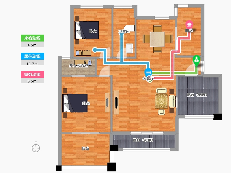 江苏省-南京市-北江锦城Hb2-5户101m²-103.06-户型库-动静线