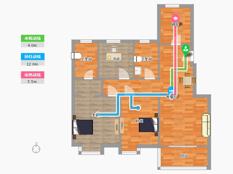 江苏省-南京市-大华锦绣时代100m²-80.70-户型库-动静线