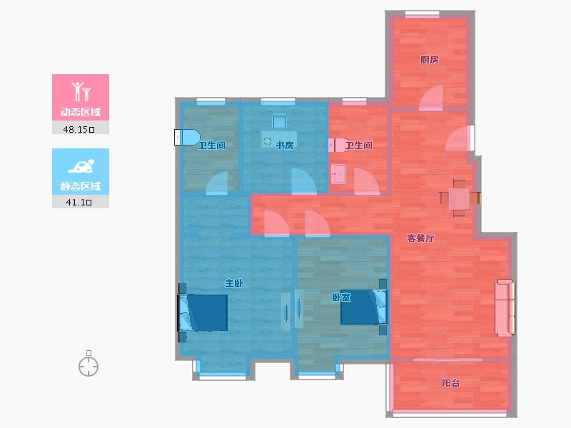 江苏省-南京市-大华锦绣时代100m²-80.70-户型库-动静分区