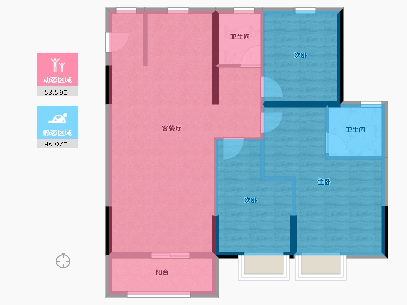 江苏省-扬州市-蓝湾华府-89.94-户型库-动静分区