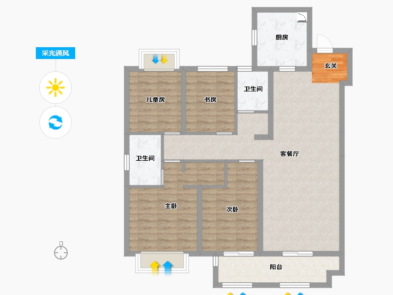 江苏省-淮安市-新城尚隽花园-102.85-户型库-采光通风