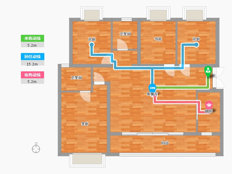 四川省-成都市-融创翰林学府5号楼,6号楼A1户型126m²-103.79-户型库-动静线