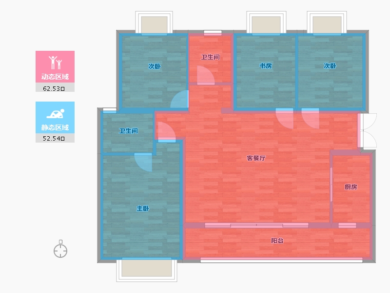 四川省-成都市-融创翰林学府5号楼,6号楼A1户型126m²-103.79-户型库-动静分区