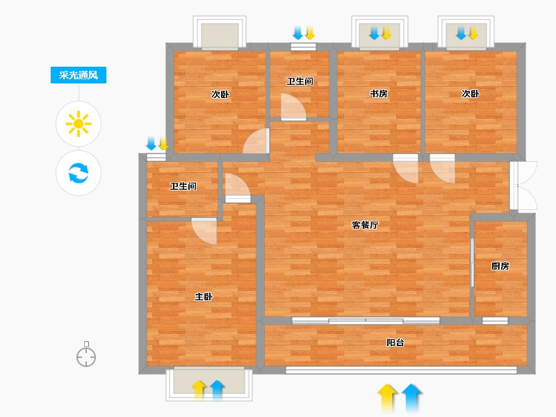 四川省-成都市-融创翰林学府5号楼,6号楼A1户型126m²-103.79-户型库-采光通风