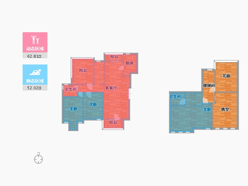 四川省-成都市-星岛星时区41号楼,38号楼B跃层155m²-139.68-户型库-动静分区