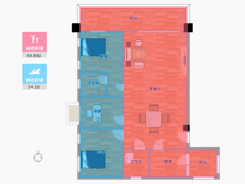 四川省-成都市-鹤鸣青云墅20号楼,22号楼118m²-94.75-户型库-动静分区