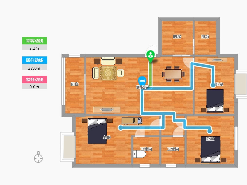 四川省-成都市-富堂金湾E2户型109m²-93.03-户型库-动静线