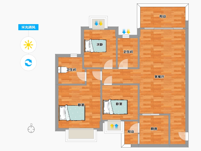 四川省-成都市-恒大牧云天峰J9地块2号楼2和3-A4户106m²-81.46-户型库-采光通风