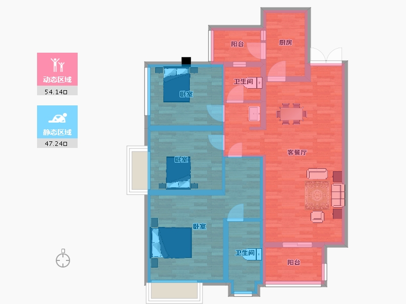 四川省-成都市-成锦熙锦5号D2户型115m²-89.68-户型库-动静分区