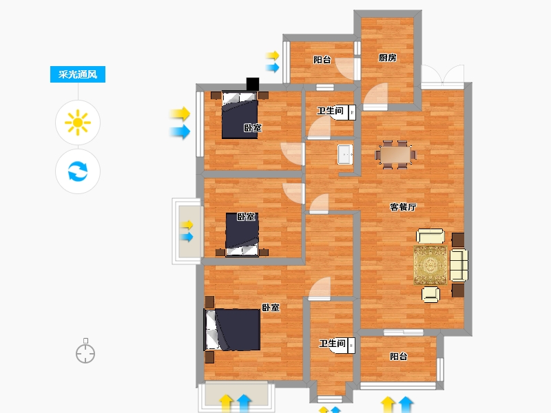 四川省-成都市-成锦熙锦5号D2户型115m²-89.68-户型库-采光通风