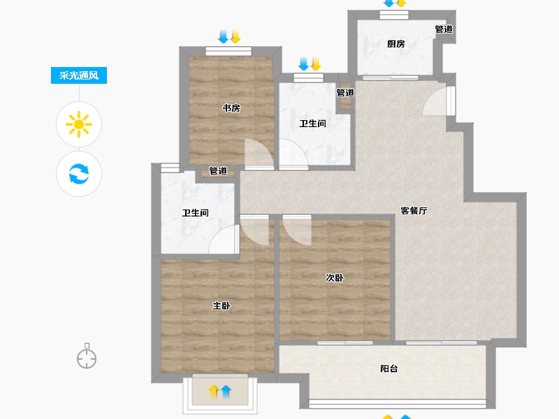 福建省-厦门市-保利和光城悦J户型89m²-71.20-户型库-采光通风