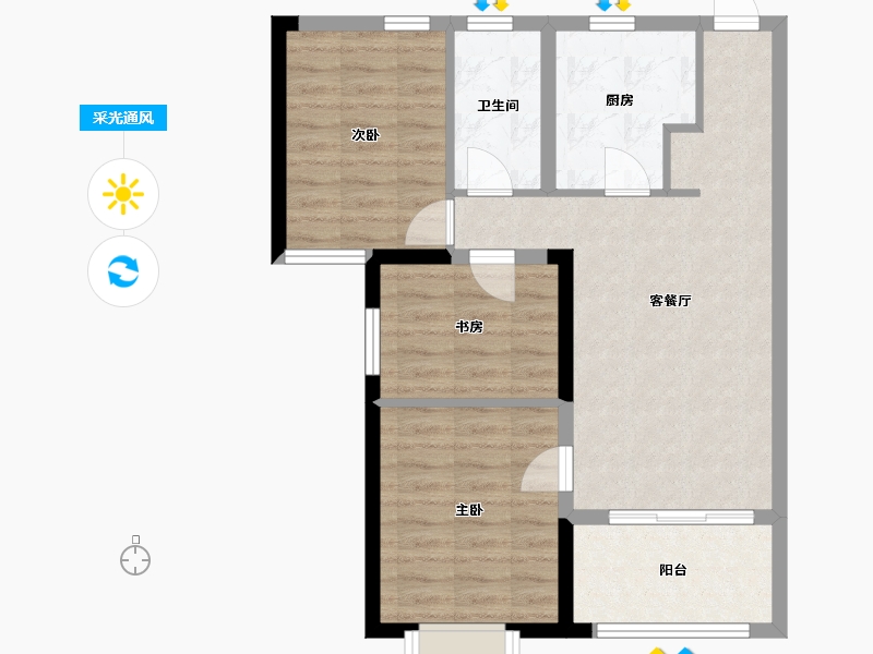 福建省-厦门市-世茂御海墅B1户型86m²-68.80-户型库-采光通风