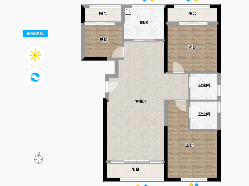 福建省-厦门市-水晶湖郡D户型117㎡-93.59-户型库-采光通风