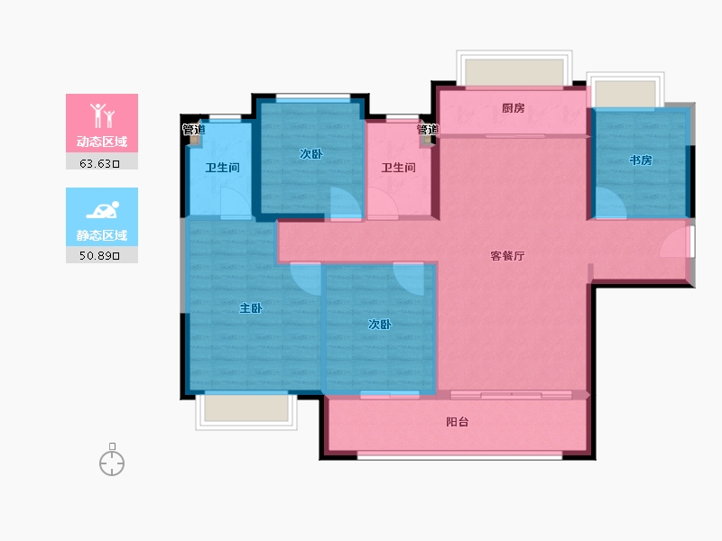 福建省-厦门市-中海杏林鹭湾E户型130m²-104.00-户型库-动静分区