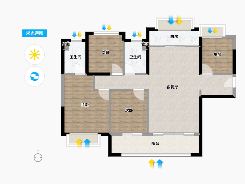 福建省-厦门市-中海杏林鹭湾E户型130m²-104.00-户型库-采光通风