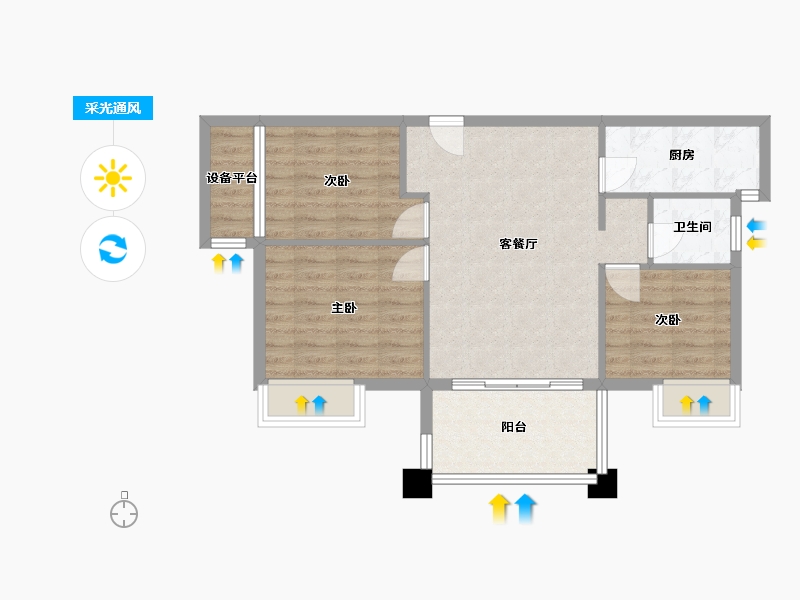 福建省-厦门市-阳光城文澜府10,12,13号楼B户型89m²-71.20-户型库-采光通风