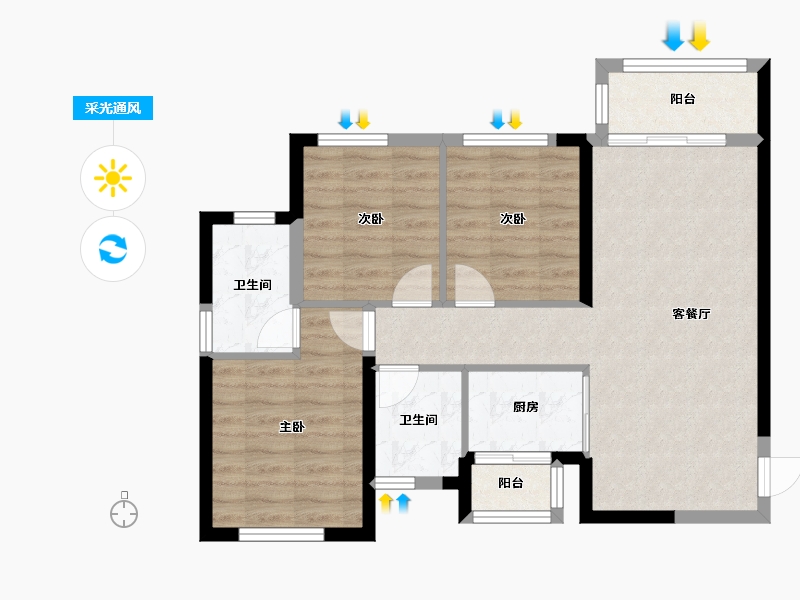 四川省-成都市-光谷云著2号楼101m²-74.50-户型库-采光通风