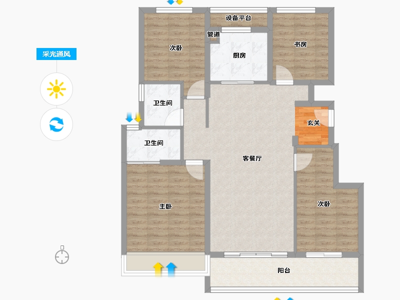 浙江省-杭州市-中南棠玥湾3号楼125m²-103.97-户型库-采光通风