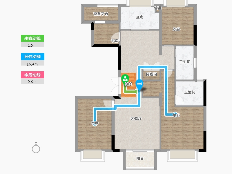 浙江省-杭州市-凤起钱潮Y-A户型137m²-113.31-户型库-动静线